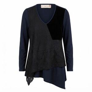 Johnny Was Love And Liberty XL Navy Blue‎ Media Lace Asymmetrical Tunic